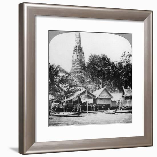 Dhows and Houses on the Chao Phraya River, Bangkok, Thailand, 1900s-null-Framed Giclee Print