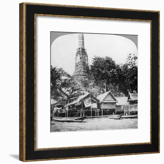 Dhows and Houses on the Chao Phraya River, Bangkok, Thailand, 1900s-null-Framed Giclee Print