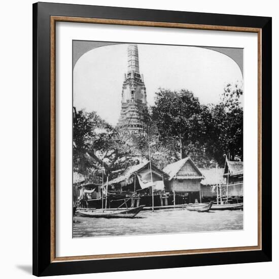 Dhows and Houses on the Chao Phraya River, Bangkok, Thailand, 1900s-null-Framed Giclee Print