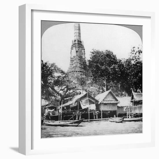 Dhows and Houses on the Chao Phraya River, Bangkok, Thailand, 1900s-null-Framed Giclee Print