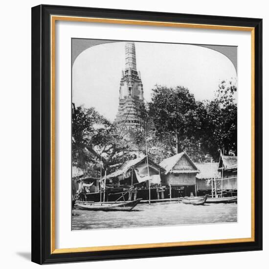 Dhows and Houses on the Chao Phraya River, Bangkok, Thailand, 1900s-null-Framed Giclee Print