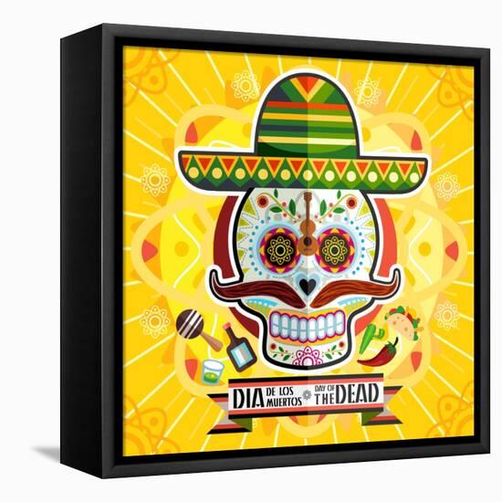 Dia De Los Muertos Day of the Dead Skull-escova-Framed Stretched Canvas