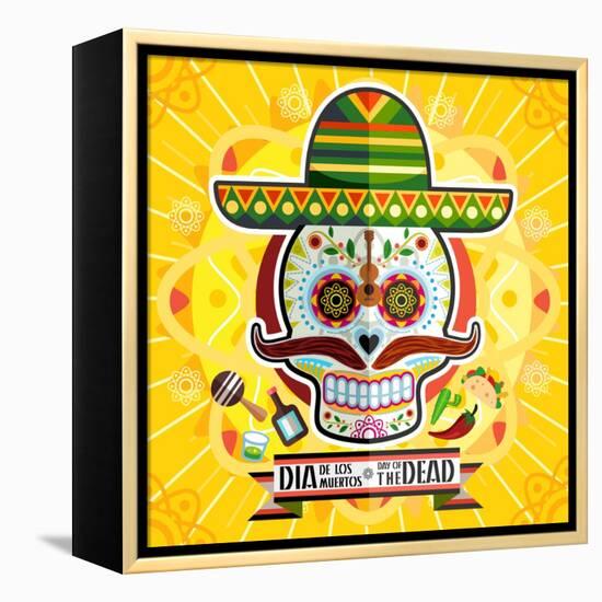 Dia De Los Muertos Day of the Dead Skull-escova-Framed Stretched Canvas