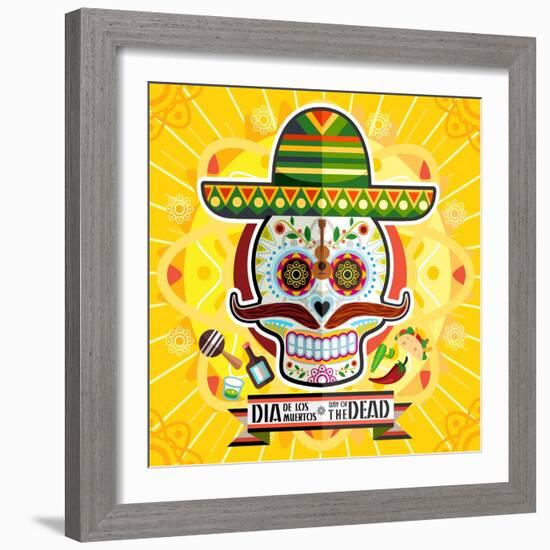 Dia De Los Muertos Day of the Dead Skull-escova-Framed Art Print