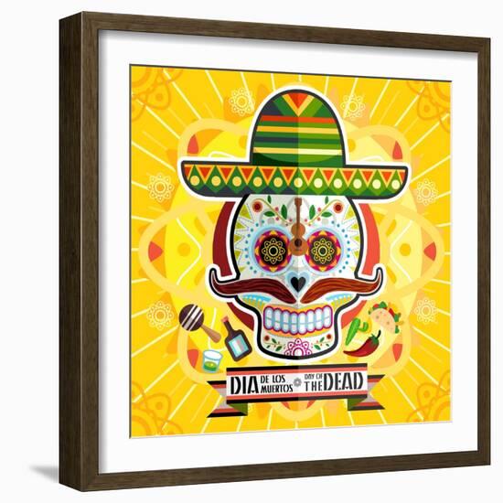 Dia De Los Muertos Day of the Dead Skull-escova-Framed Art Print