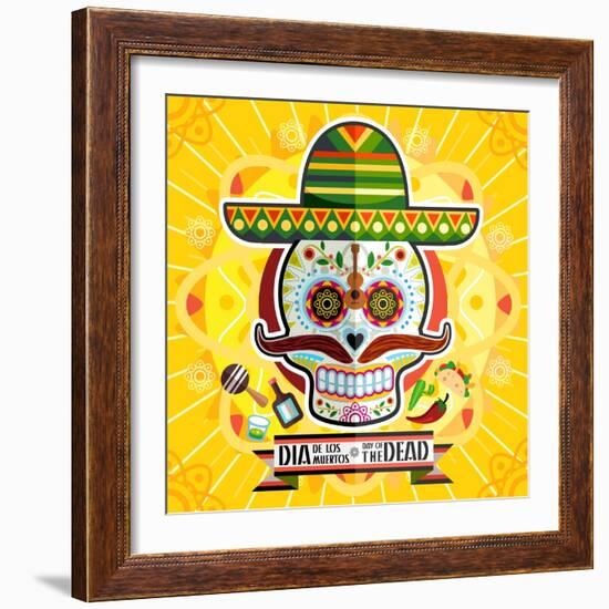 Dia De Los Muertos Day of the Dead Skull-escova-Framed Art Print