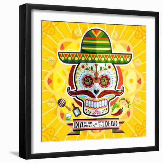Dia De Los Muertos Day of the Dead Skull-escova-Framed Art Print