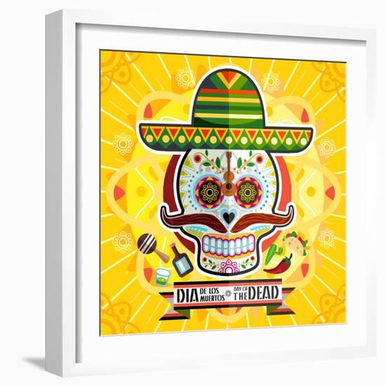 Dia De Los Muertos Day of the Dead Skull-escova-Framed Art Print