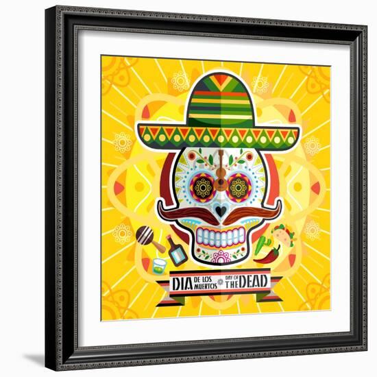 Dia De Los Muertos Day of the Dead Skull-escova-Framed Art Print