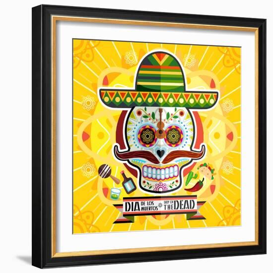 Dia De Los Muertos Day of the Dead Skull-escova-Framed Art Print