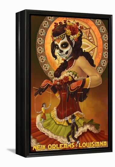 Dia De Los Muertos Marionettes - New Orleans, Louisiana-Lantern Press-Framed Stretched Canvas