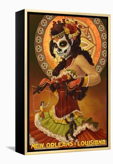 Dia De Los Muertos Marionettes - New Orleans, Louisiana-Lantern Press-Framed Stretched Canvas