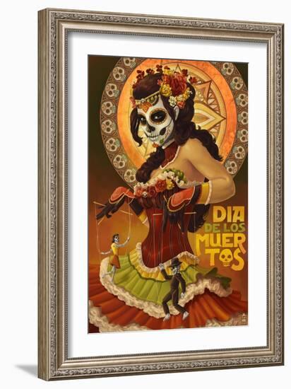 Dia De Los Muertos Marionettes-Lantern Press-Framed Premium Giclee Print