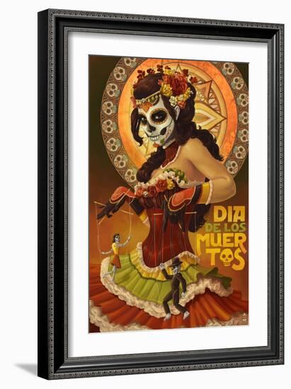 Dia De Los Muertos Marionettes-Lantern Press-Framed Premium Giclee Print