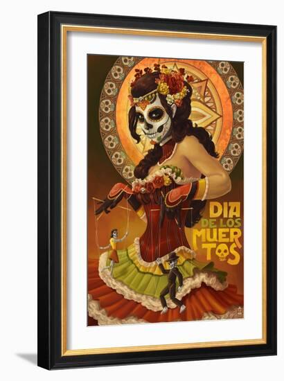 Dia De Los Muertos Marionettes-Lantern Press-Framed Premium Giclee Print