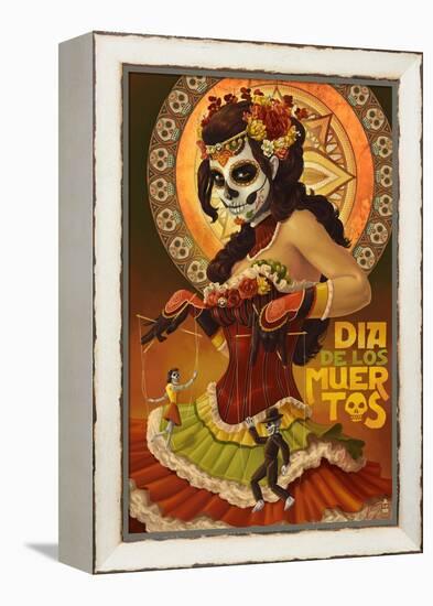 Dia De Los Muertos Marionettes-Lantern Press-Framed Stretched Canvas