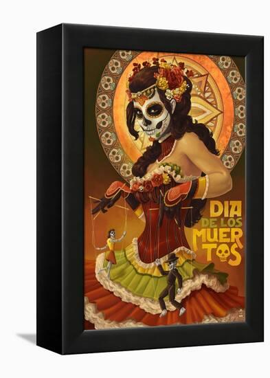 Dia De Los Muertos Marionettes-Lantern Press-Framed Stretched Canvas