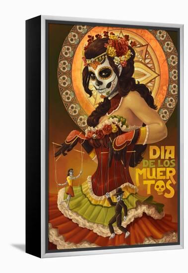 Dia De Los Muertos Marionettes-Lantern Press-Framed Stretched Canvas