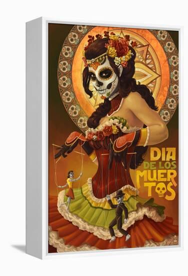 Dia De Los Muertos Marionettes-Lantern Press-Framed Stretched Canvas