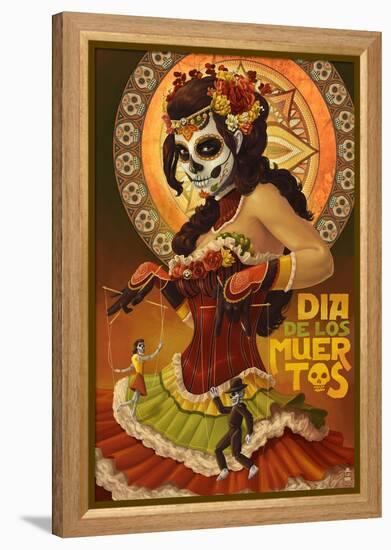 Dia De Los Muertos Marionettes-Lantern Press-Framed Stretched Canvas