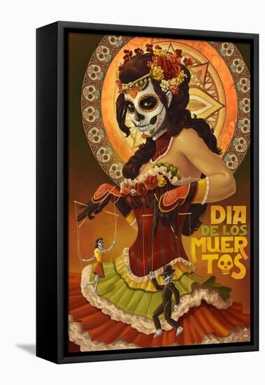 Dia De Los Muertos Marionettes-Lantern Press-Framed Stretched Canvas