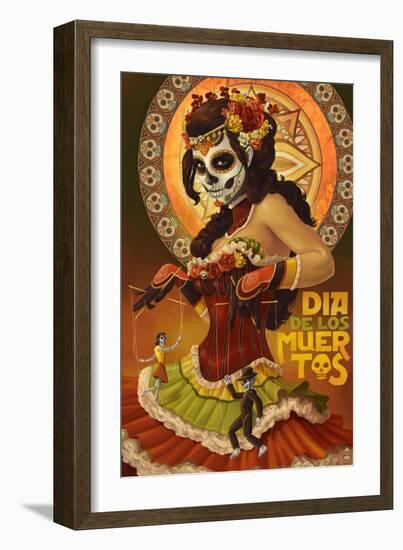 Dia De Los Muertos Marionettes-Lantern Press-Framed Art Print