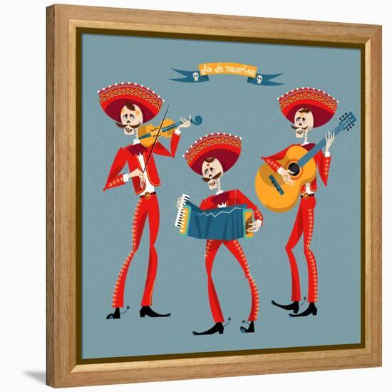 Dia De Muertos. Mariachi Band of Skeletons. Mexican Tradition.-NGvozdeva-Framed Stretched Canvas