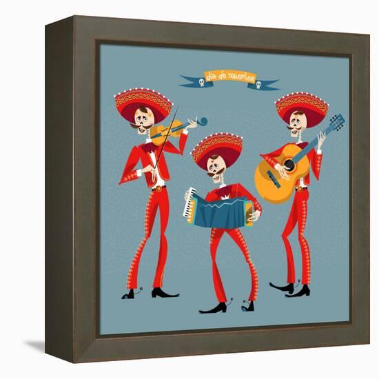 Dia De Muertos. Mariachi Band of Skeletons. Mexican Tradition.-NGvozdeva-Framed Stretched Canvas