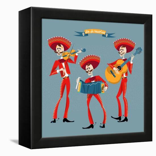 Dia De Muertos. Mariachi Band of Skeletons. Mexican Tradition.-NGvozdeva-Framed Stretched Canvas