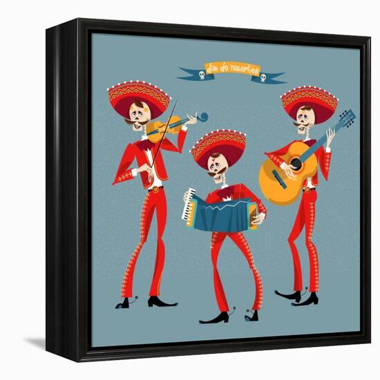 Dia De Muertos. Mariachi Band of Skeletons. Mexican Tradition.-NGvozdeva-Framed Stretched Canvas