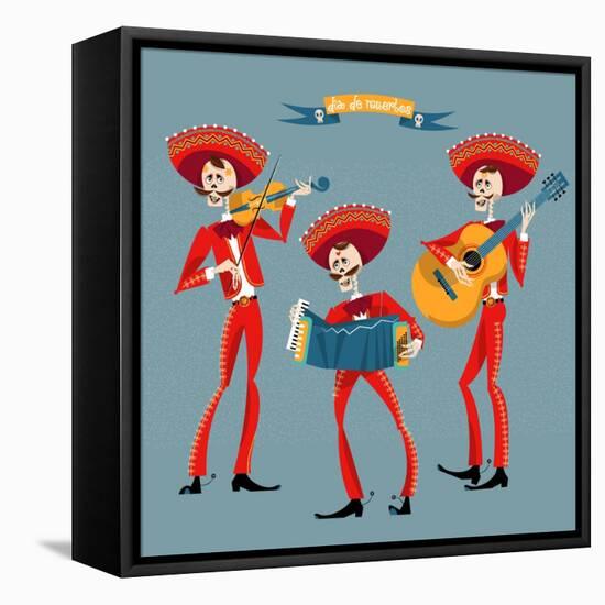 Dia De Muertos. Mariachi Band of Skeletons. Mexican Tradition.-NGvozdeva-Framed Stretched Canvas