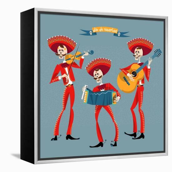 Dia De Muertos. Mariachi Band of Skeletons. Mexican Tradition.-NGvozdeva-Framed Stretched Canvas