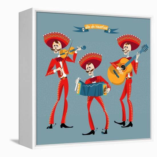 Dia De Muertos. Mariachi Band of Skeletons. Mexican Tradition.-NGvozdeva-Framed Stretched Canvas