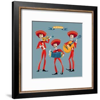 Dia De Muertos. Mariachi Band of Skeletons. Mexican Tradition.-NGvozdeva-Framed Art Print
