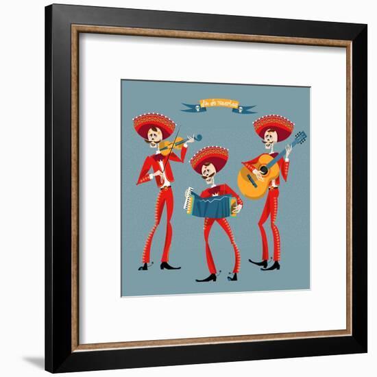 Dia De Muertos. Mariachi Band of Skeletons. Mexican Tradition.-NGvozdeva-Framed Art Print