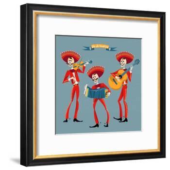 Dia De Muertos. Mariachi Band of Skeletons. Mexican Tradition.-NGvozdeva-Framed Art Print