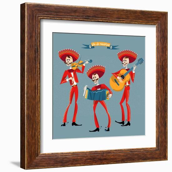 Dia De Muertos. Mariachi Band of Skeletons. Mexican Tradition.-NGvozdeva-Framed Art Print