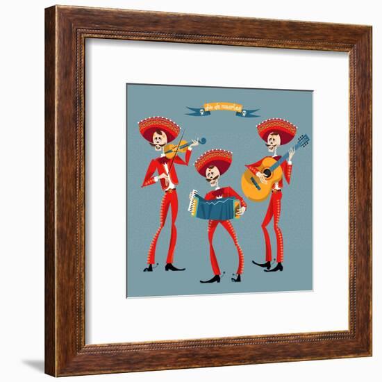 Dia De Muertos. Mariachi Band of Skeletons. Mexican Tradition.-NGvozdeva-Framed Art Print