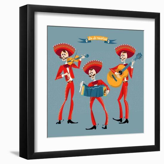 Dia De Muertos. Mariachi Band of Skeletons. Mexican Tradition.-NGvozdeva-Framed Art Print