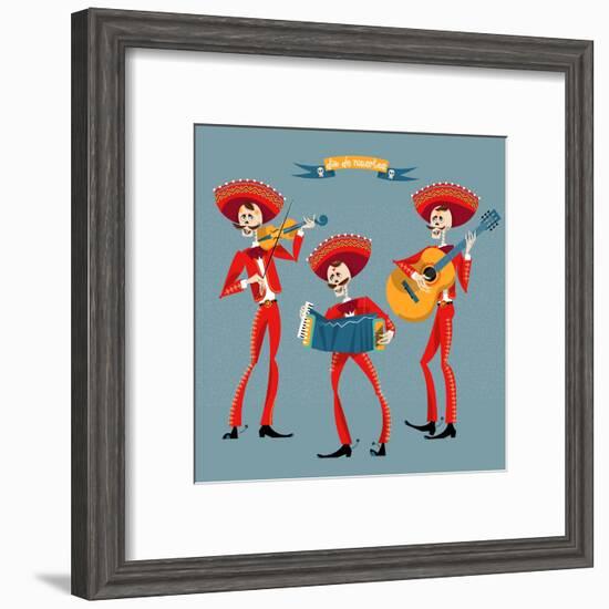 Dia De Muertos. Mariachi Band of Skeletons. Mexican Tradition.-NGvozdeva-Framed Art Print