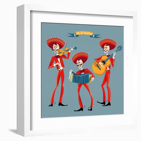 Dia De Muertos. Mariachi Band of Skeletons. Mexican Tradition.-NGvozdeva-Framed Art Print