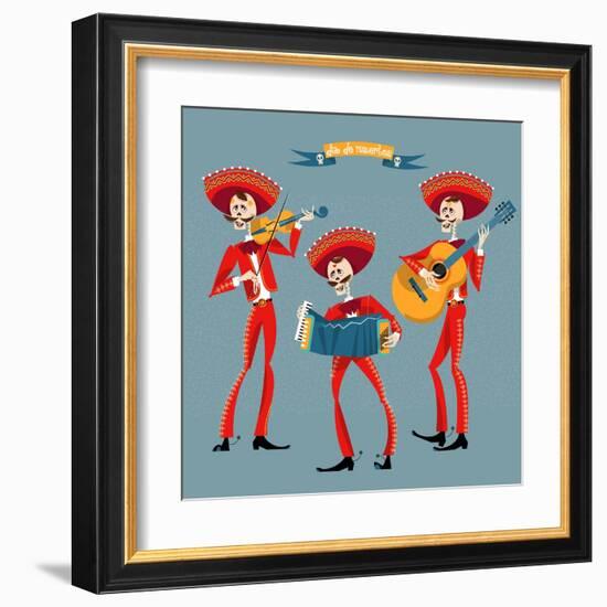 Dia De Muertos. Mariachi Band of Skeletons. Mexican Tradition.-NGvozdeva-Framed Art Print