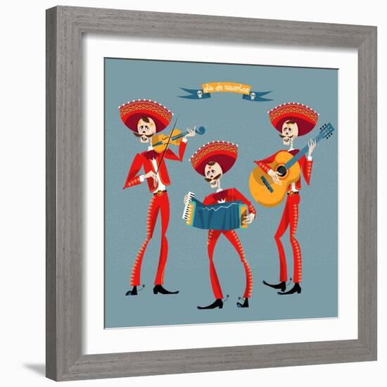 Dia De Muertos. Mariachi Band of Skeletons. Mexican Tradition.-NGvozdeva-Framed Art Print