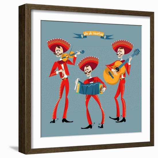 Dia De Muertos. Mariachi Band of Skeletons. Mexican Tradition.-NGvozdeva-Framed Art Print