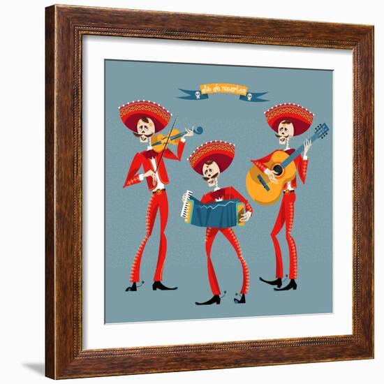 Dia De Muertos. Mariachi Band of Skeletons. Mexican Tradition.-NGvozdeva-Framed Art Print