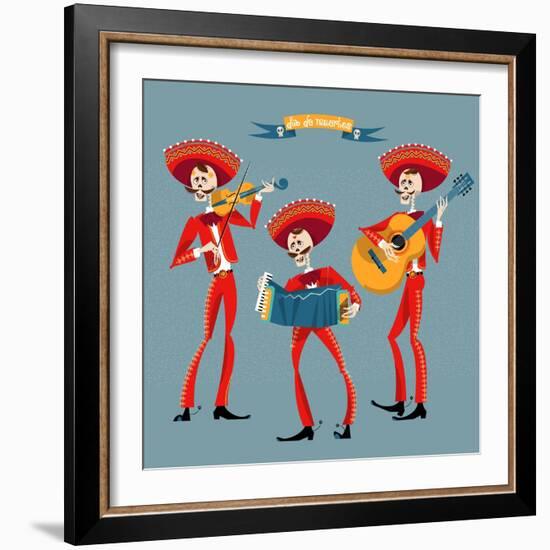 Dia De Muertos. Mariachi Band of Skeletons. Mexican Tradition.-NGvozdeva-Framed Art Print