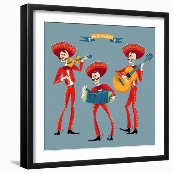 Dia De Muertos. Mariachi Band of Skeletons. Mexican Tradition.-NGvozdeva-Framed Art Print