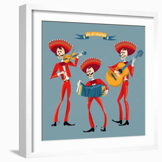 Dia De Muertos. Mariachi Band of Skeletons. Mexican Tradition.-NGvozdeva-Framed Art Print