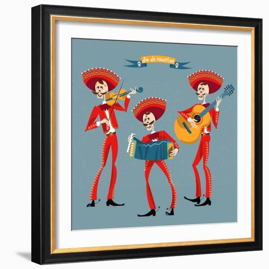 Dia De Muertos. Mariachi Band of Skeletons. Mexican Tradition.-NGvozdeva-Framed Art Print