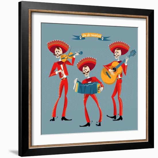 Dia De Muertos. Mariachi Band of Skeletons. Mexican Tradition.-NGvozdeva-Framed Premium Giclee Print